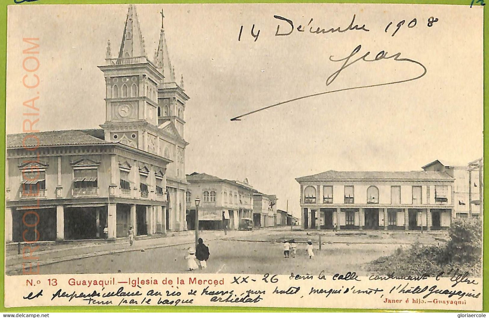 Af2361 - ECUADOR - Vintage Postcard - Guayaquil - Iglesia De La Merced - 1908 - Equateur