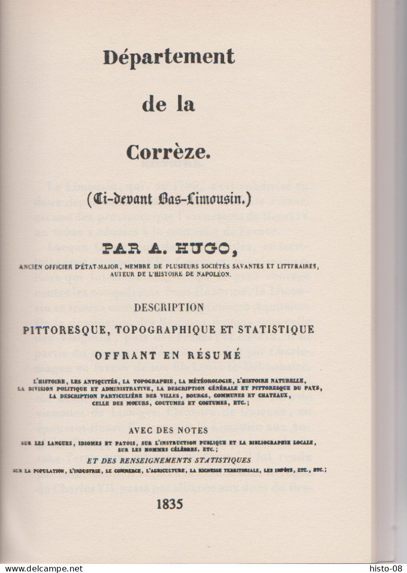 LIMOUSIN :  CORREZE : LA CORREZE :Réédition De 1835 . Abel HUGO  -  Jules VERNE  -  Adolphe JOANNE . - Limousin