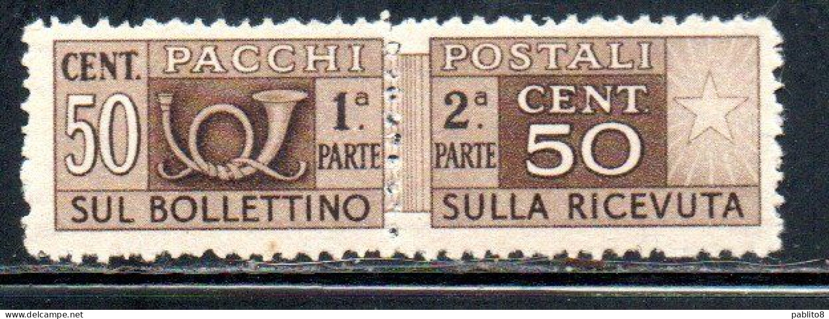 ITALIA REPUBBLICA ITALY REPUBLIC 1946 1951 PACCHI POSTALI PARCEL POST 1947 RUOTA WHEEL CENT 50c. MNH - Postpaketten