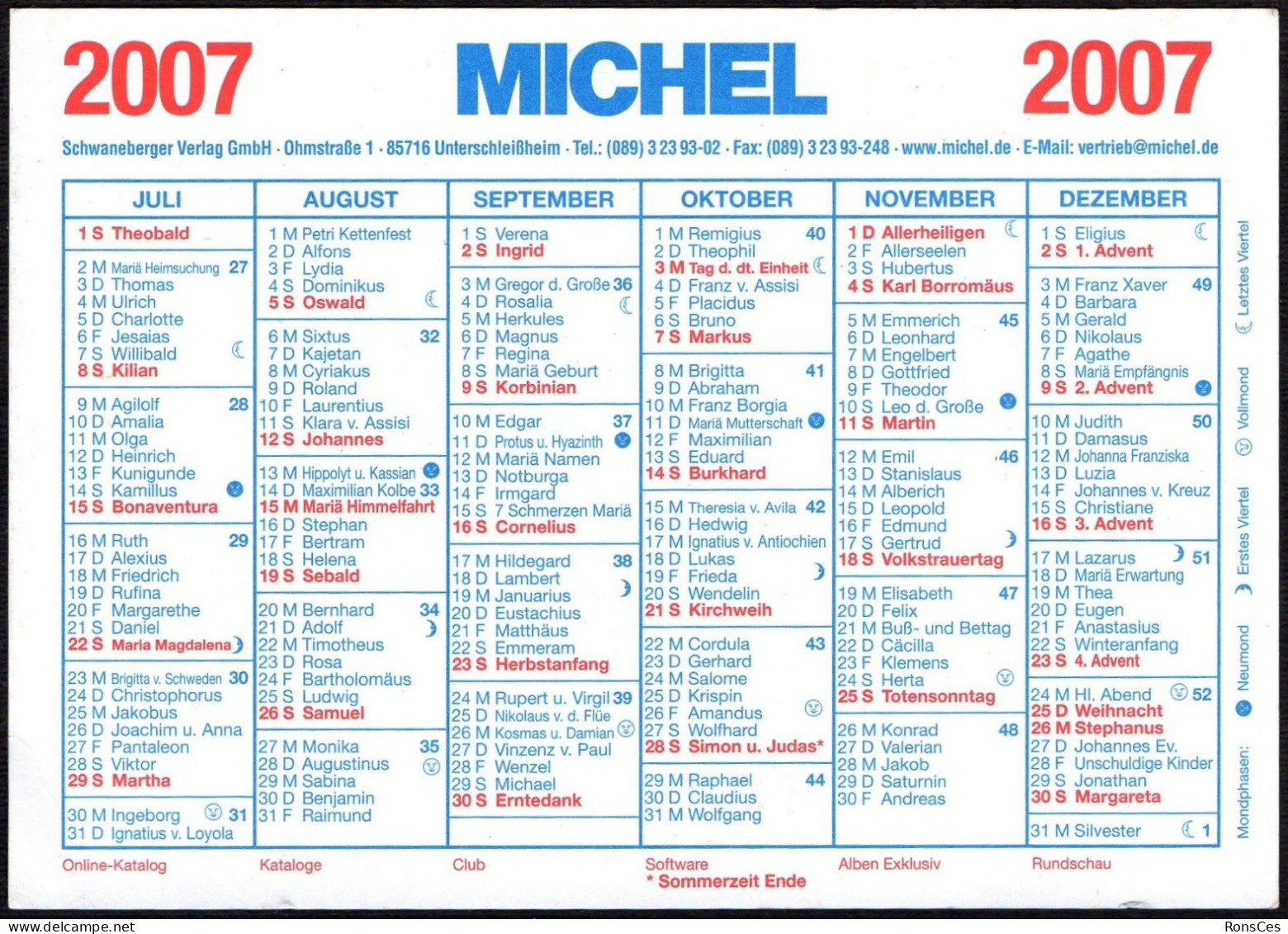 GERMANY 2007 - CALENDARIO TASCABILE - MICHEL CATALOG - I - Petit Format : 2001-...