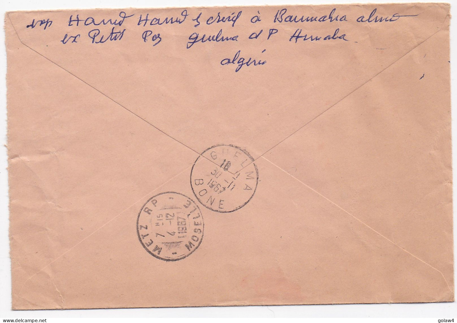 36820# ALGERIE LETTRE RECOMMANDE Obl PETIT BONE 1967 Pour METZ MOSELLE - Algeria (1962-...)