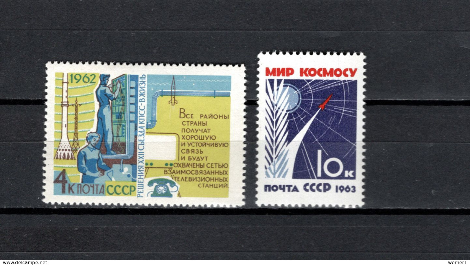 USSR Russia 1962/1963 Space, Communication, Rocket, 2 Stamps MNH - Russie & URSS