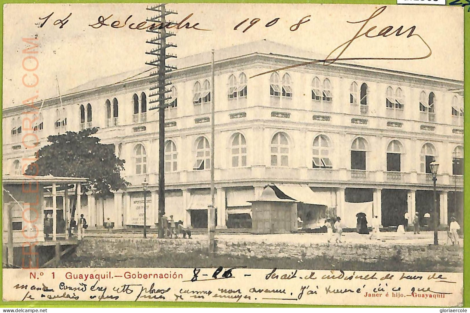 Af2363 - ECUADOR - Vintage Postcard - Guayaquil - Gobernacion - 1908 - Ecuador