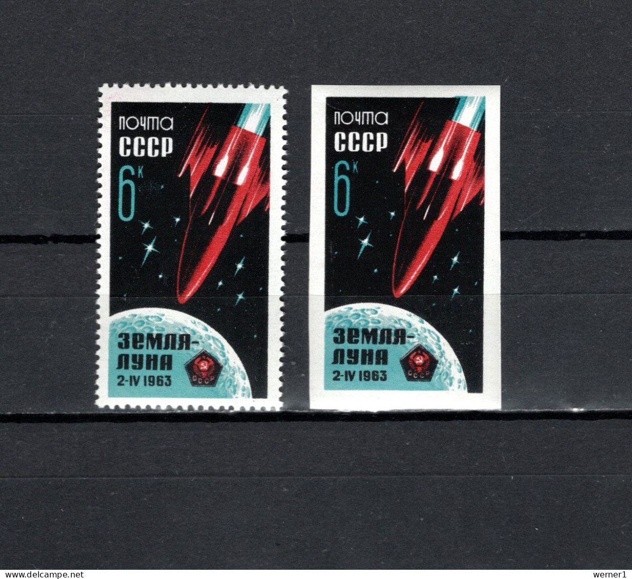 USSR Russia 1963 Space, Luna 4, Stamp Perf. And Imperf. MNH - Rusland En USSR