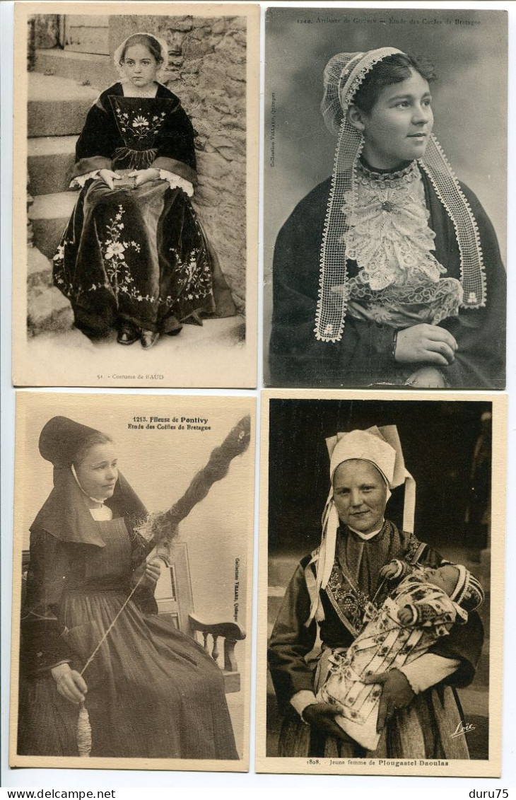 LOT 4 CP BRETAGNE * Costume De BAUD / Artisane De GOURIN / Fileuse De PONTIVY / Jeune Femme PLOUGASTEL Bébé - Bretagne