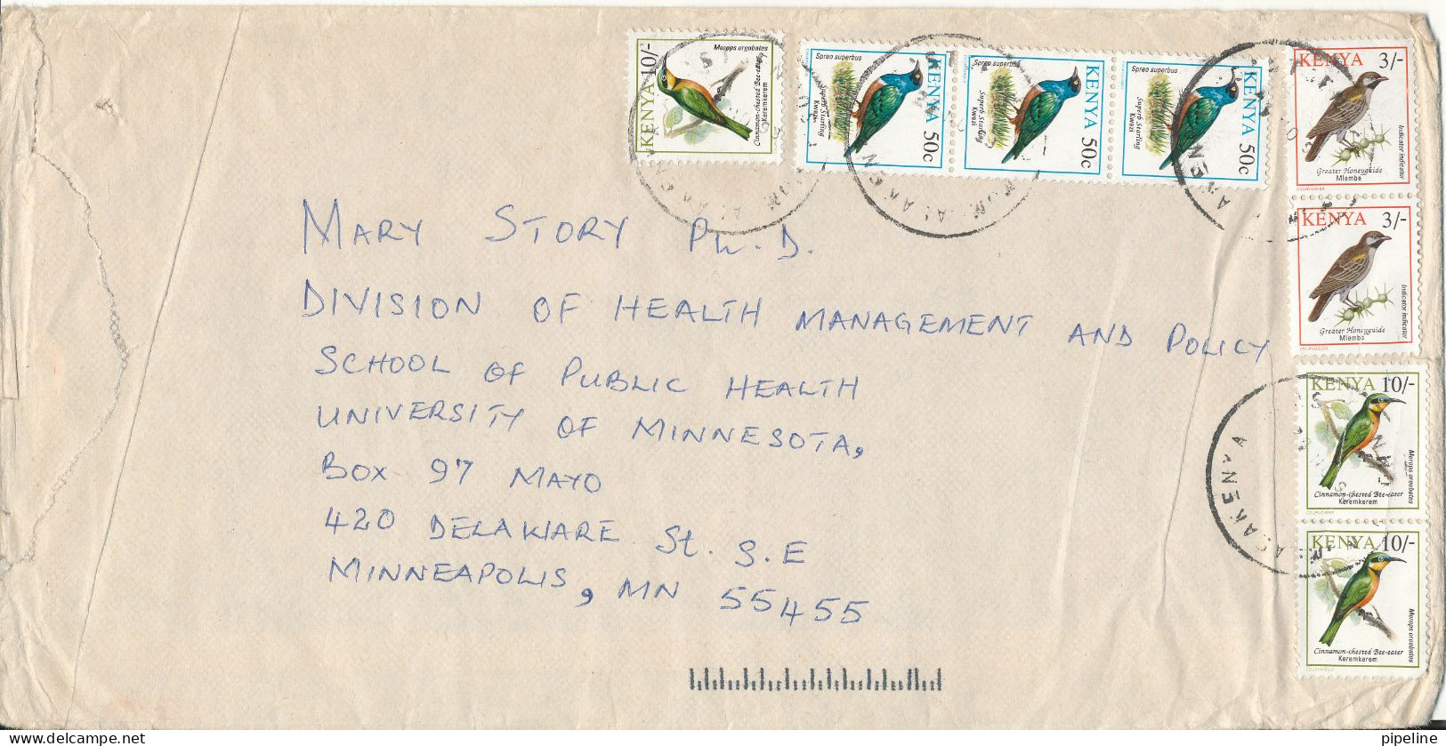 Kenya Cover Sent L To USA With A Lot Of Topic Stamps BIRDS (the Cover Is Damaged In The Left Side And The Corners) - Kenya (1963-...)