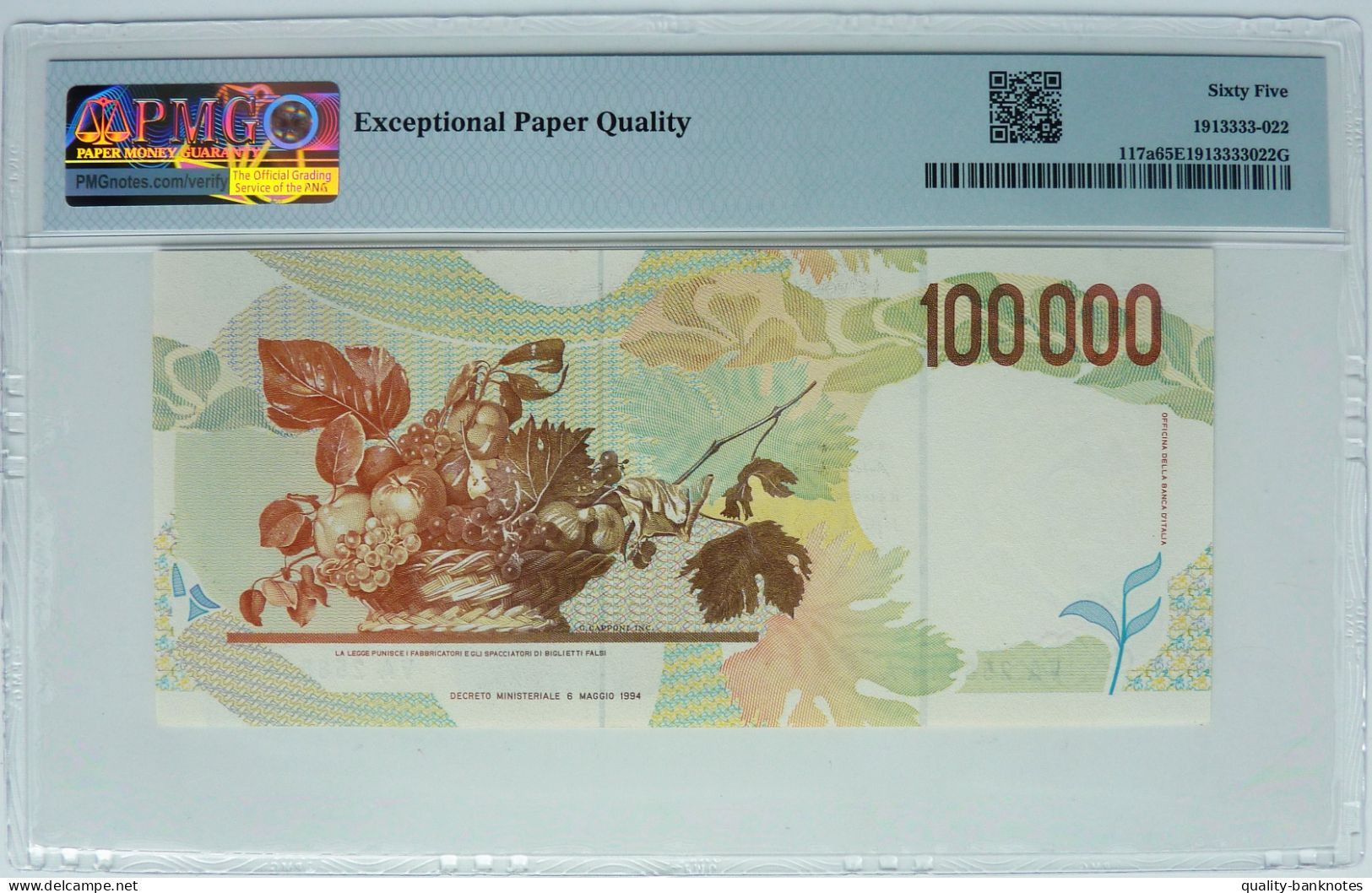 •Q-B• ITALY 100000 LIRE 1994 • P 117a • PMG EPQ 65 GEM UNC - 100000 Lire