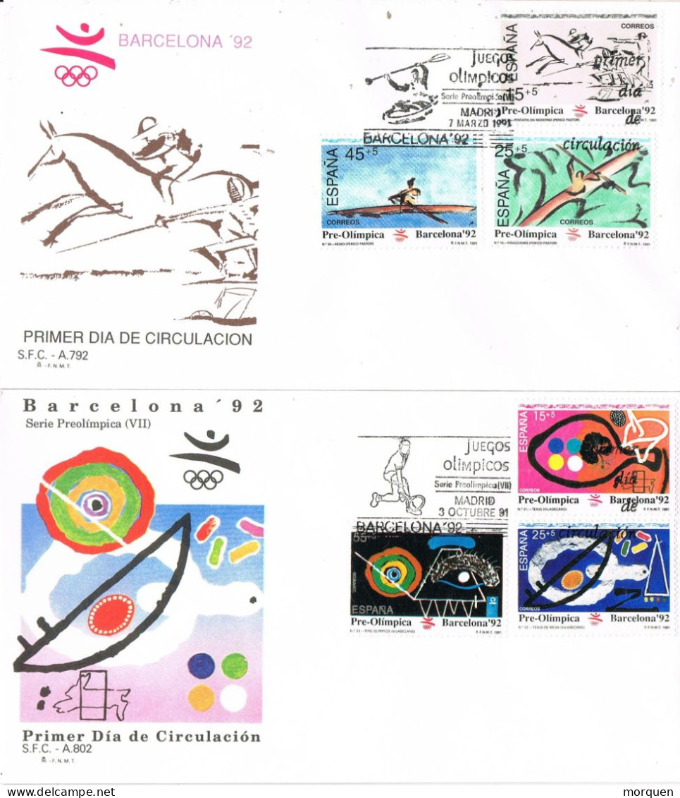 54858. DOS (2) Cartas F.D.C. BARCELONA 1992. Olimpic Games, Pre Olimpica, Complet Shet - Storia Postale