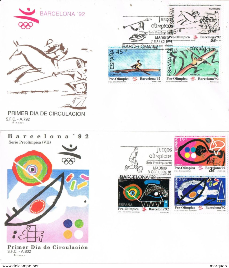 54858. DOS (2) Cartas F.D.C. BARCELONA 1992. Olimpic Games, Pre Olimpica, Complet Shet - Covers & Documents