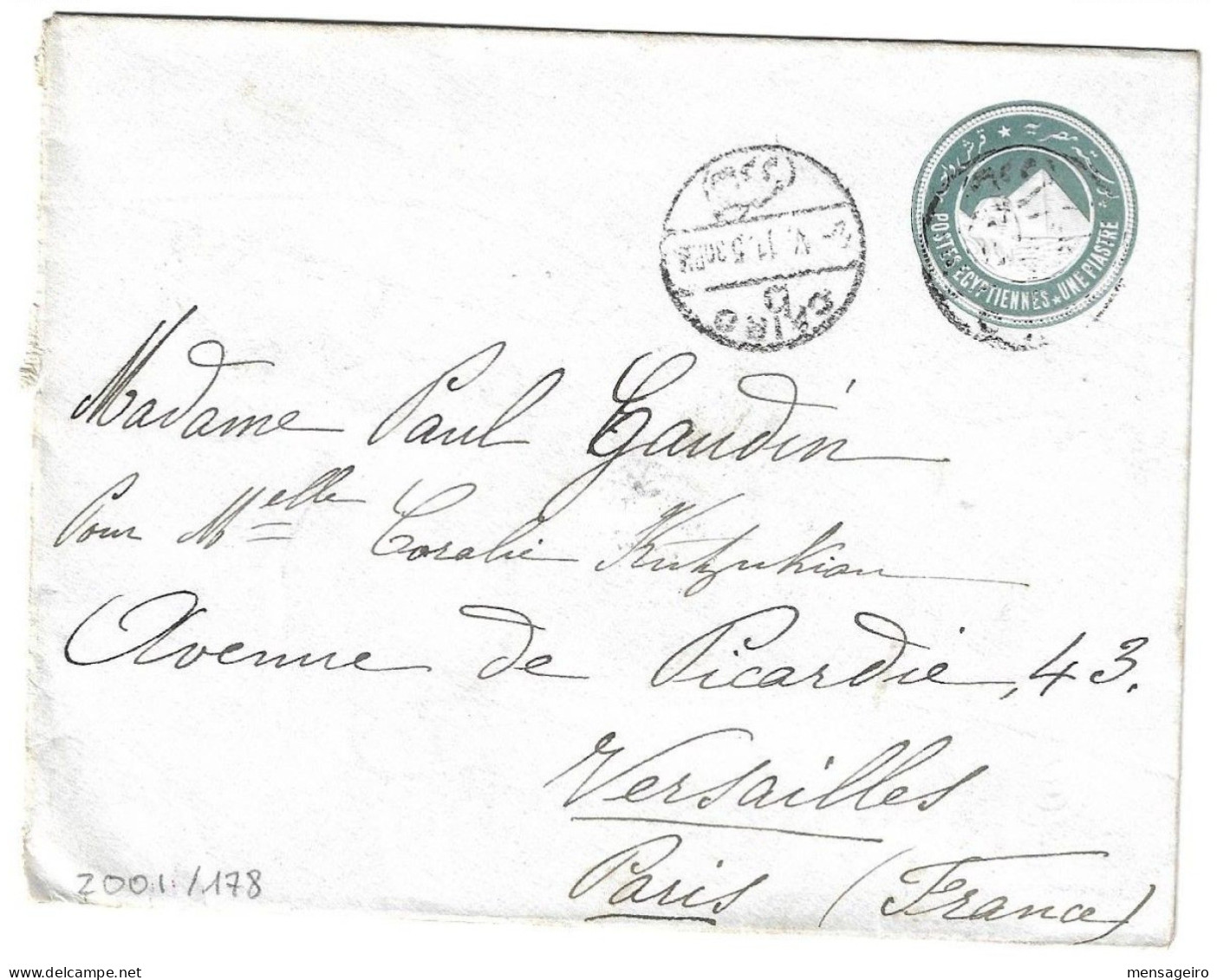 (C04) - 1P. STATIONNERY COVER CAIRO / D => FRANCE 1911 - 1866-1914 Khedivaat Egypte