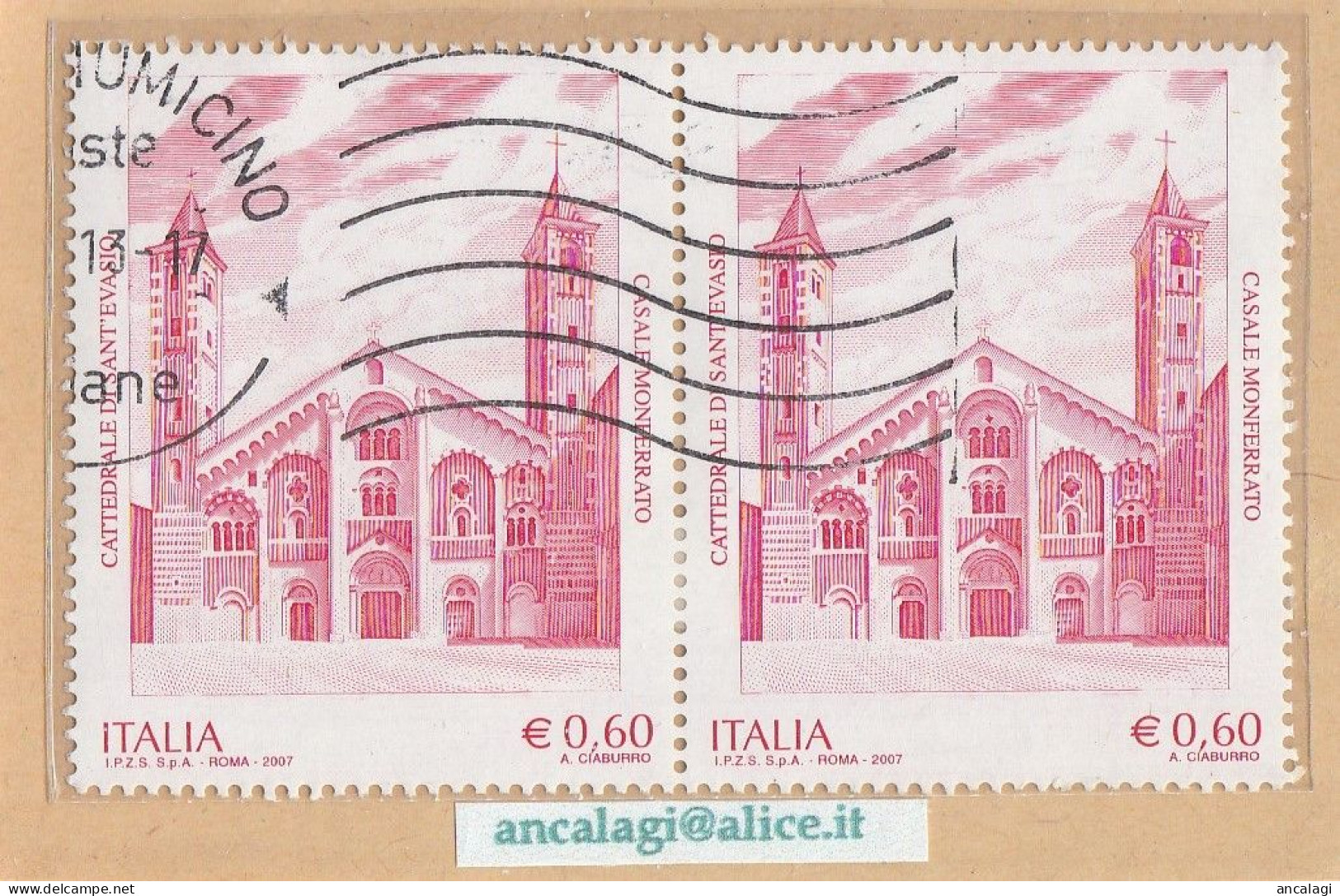 USATI ITALIA 2007 - Ref.1034A "CATTEDRALE CASALE MONFERRATO" 1 Val. In Coppia - - 2001-10: Used