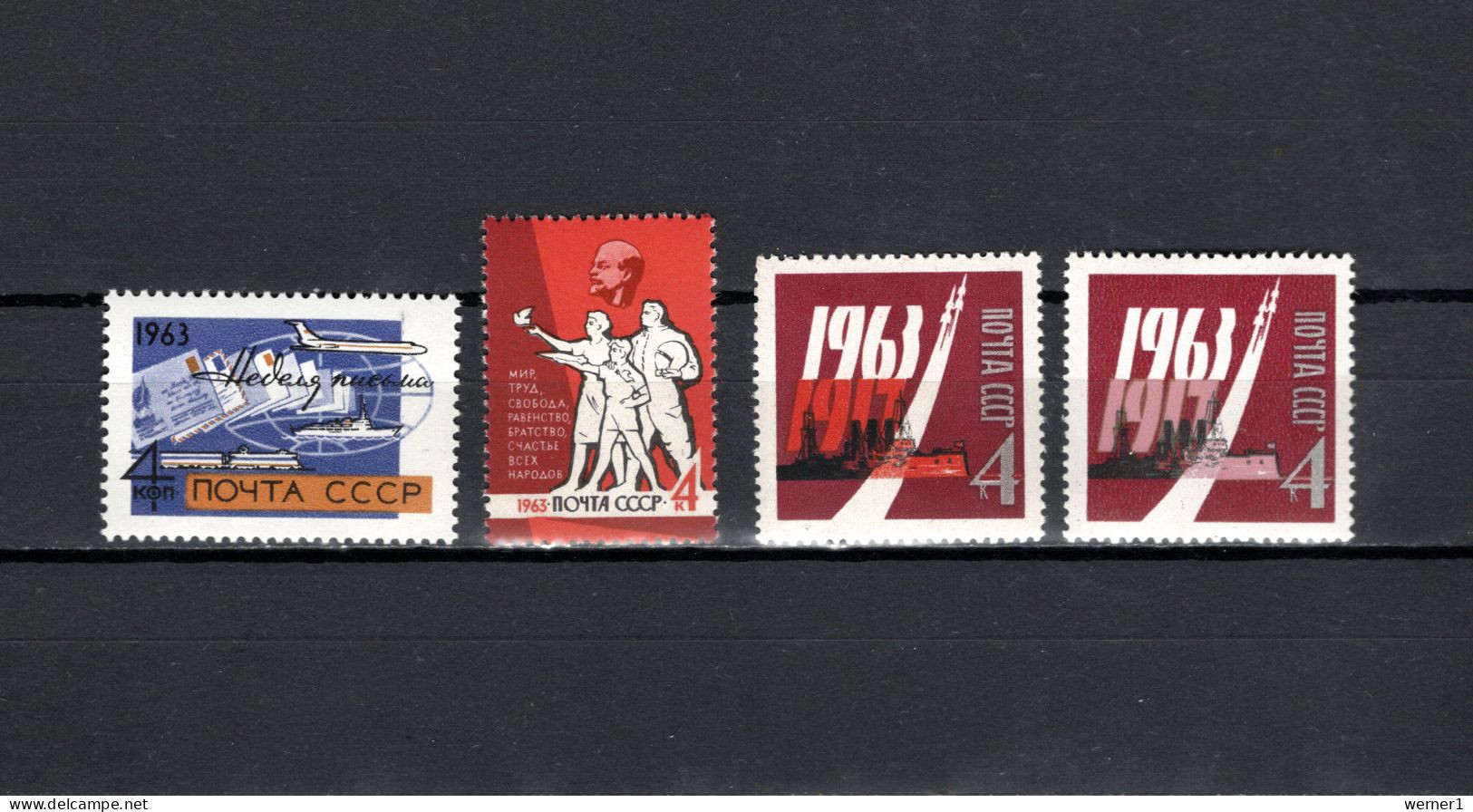 USSR Russia 1963 Space, Letter Week, Cosmonaut, October Revolution 46th Anniv. 4 Stamps MNH - Russia & USSR