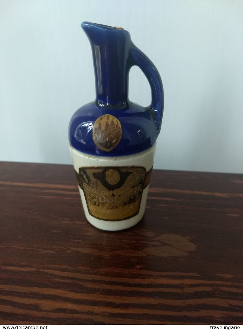 Vintage Mini Liqueur Jug, "Curacao Orange Dolfi", 1/16 Pint Size, Cobalt Blue And Stoneware, France, 1950's - Spirits