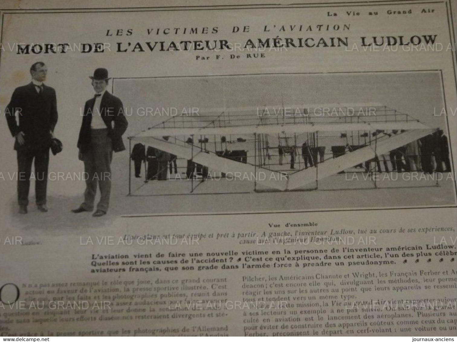 1906 AVIATION ( LES DEBUTS ) - LES VICTIMES DE L'AVIATION - L'AVIATEUR AMERICAIN LUDLOW - LA VIE AU GRAND AIR - 1900 - 1949