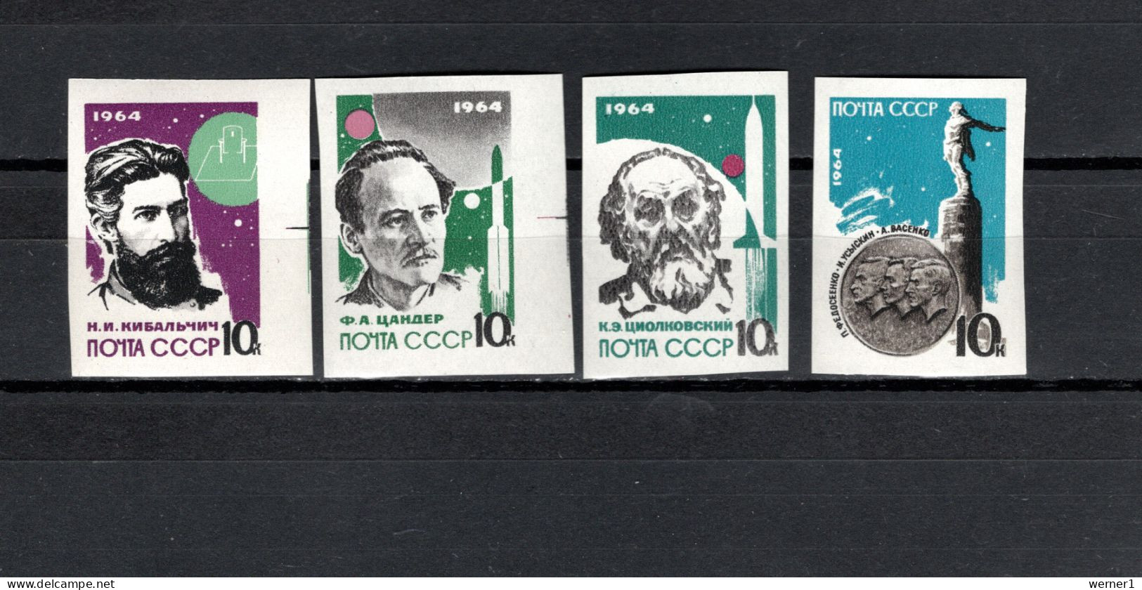 USSR Russia 1964 Space, Rocket Technology, Ziolkowskij, Zander Set Of 4 Imperf. MNH - Russia & USSR