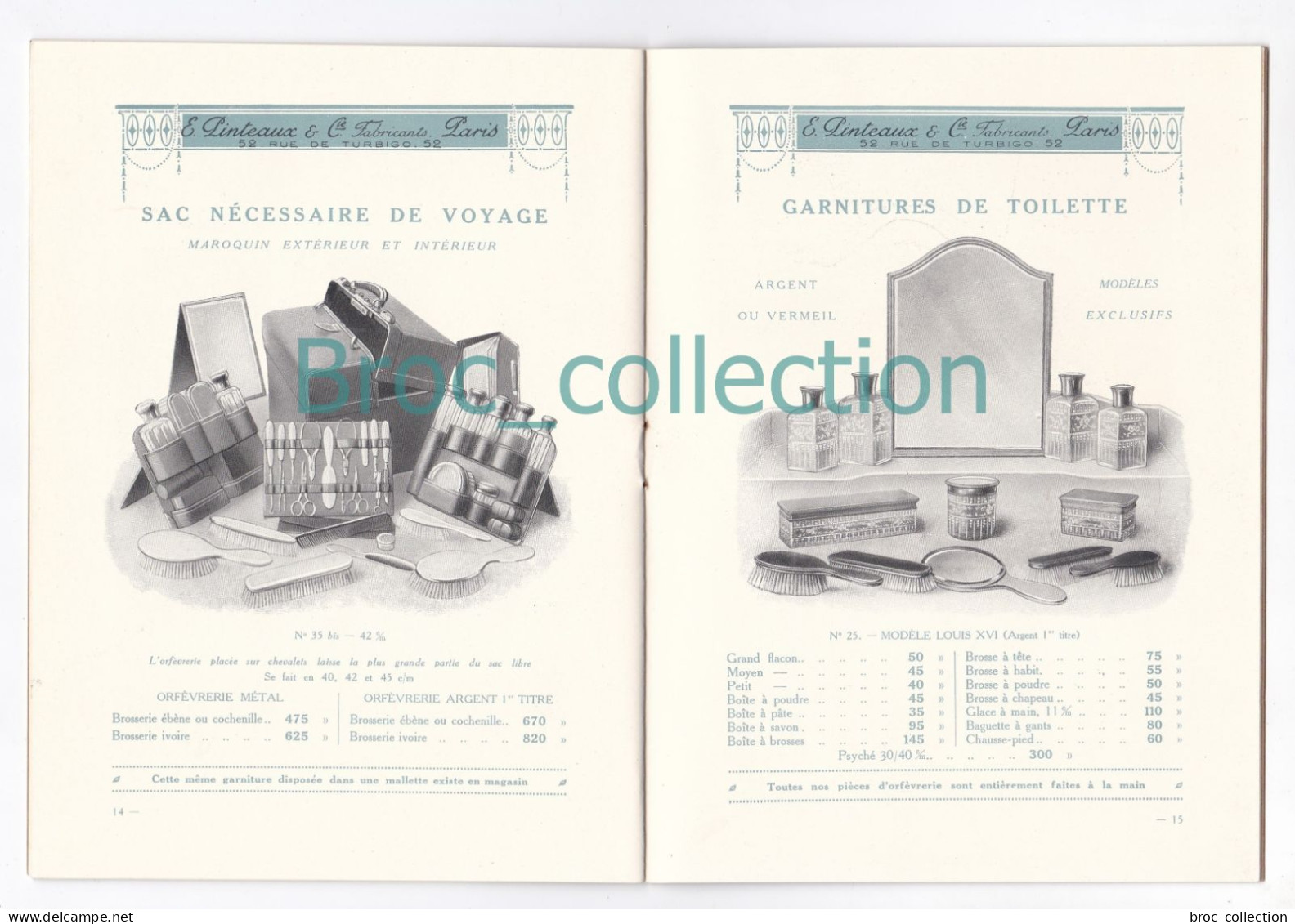 Catalogue E. Pinteaux & Cie, Rue De Turbigo, Paris, Nécessaires De Voyage, Maroquinerie, Garnitures De Toilette, Orfèvre - 1900 – 1949