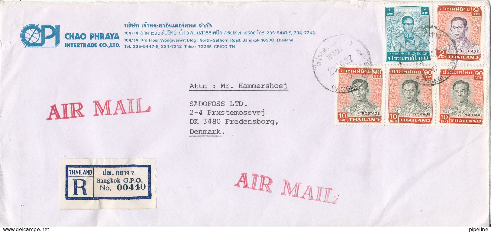 Thailand Registered Cover Sent Air Mail To Denmark - Thaïlande