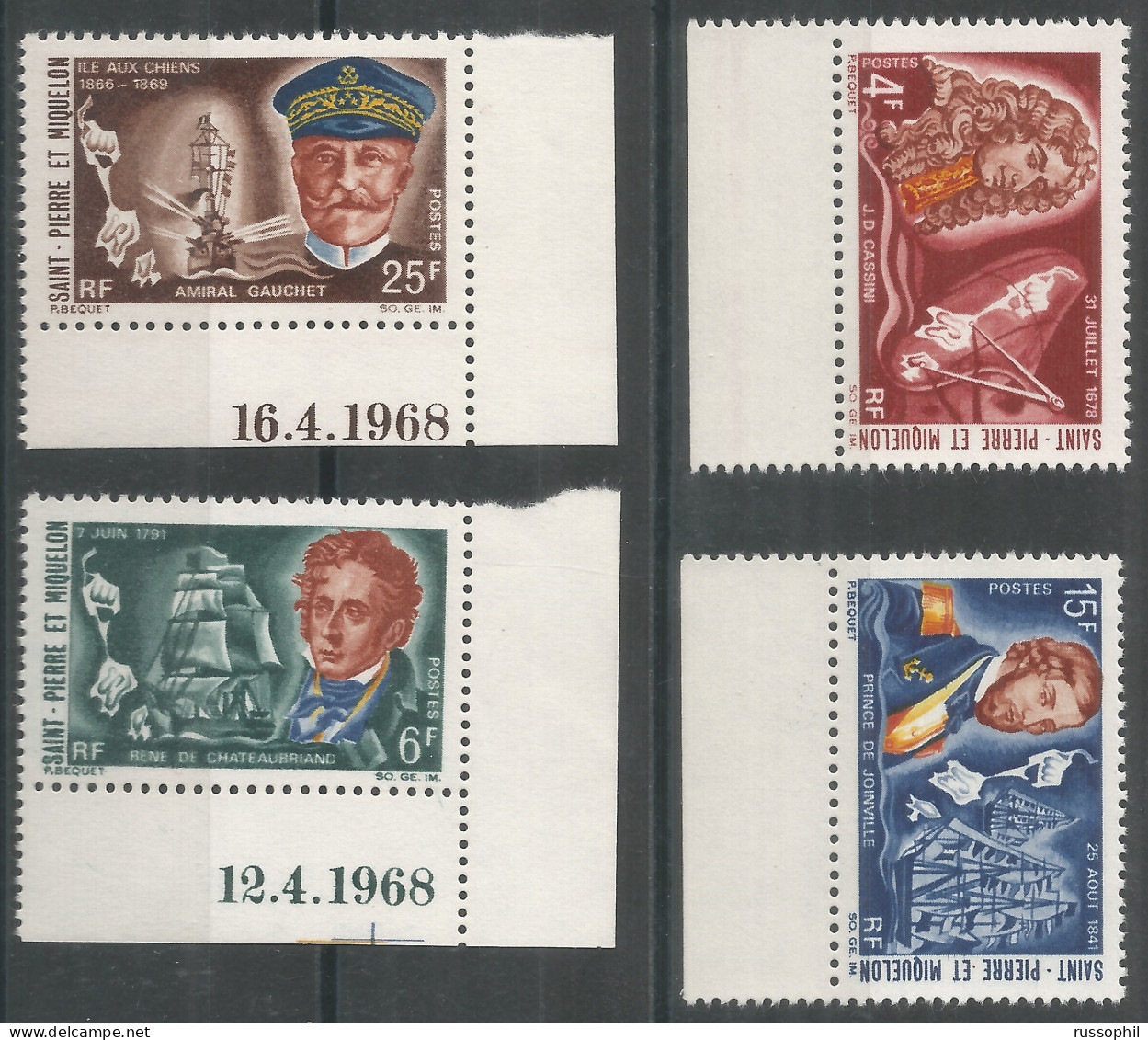 SAINT PIERRE ET MIQUELON - CLEBRITIES - PERSONNAGES CELEBRES - Yv #380 TO Yv #383 - (**/MNH) - 1968 - Ongebruikt