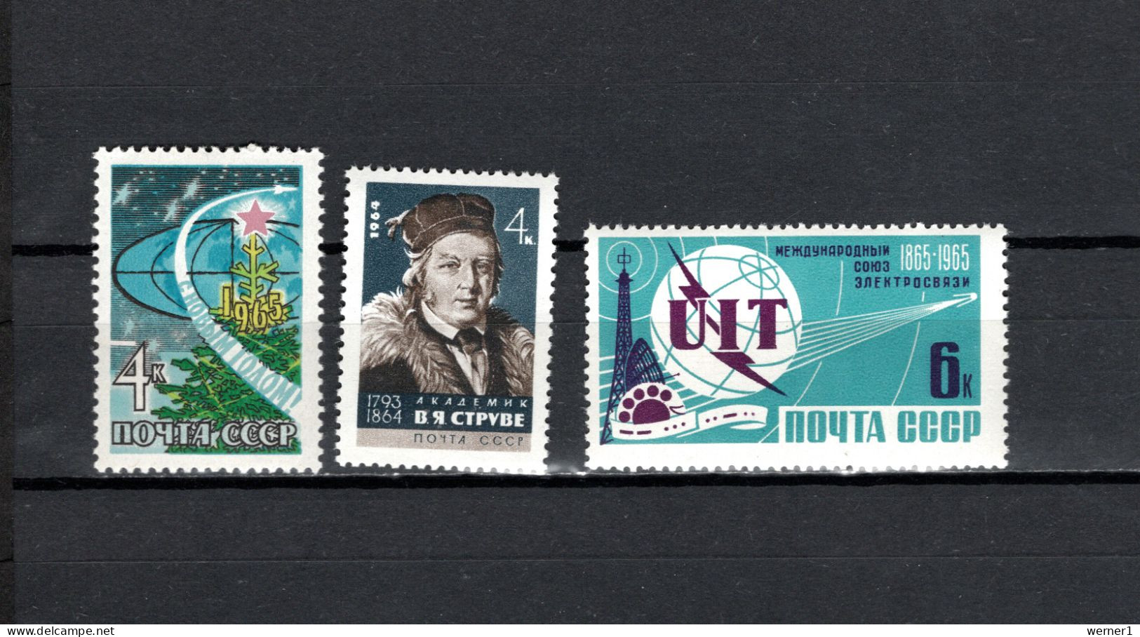 USSR Russia 1964/1965 Space, New Year, Struve, ITU Centenary 3 Stamps MNH - Russie & URSS