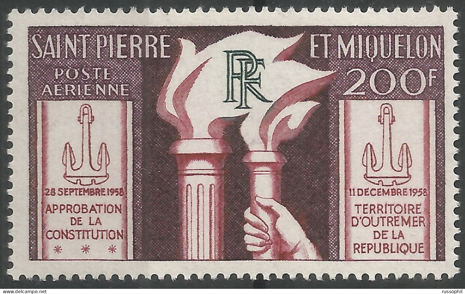 SAINT PIERRE ET MIQUELON - CONSTITUTION  - Yv #PA26  - (**/MNH) - 1958 - Unused Stamps