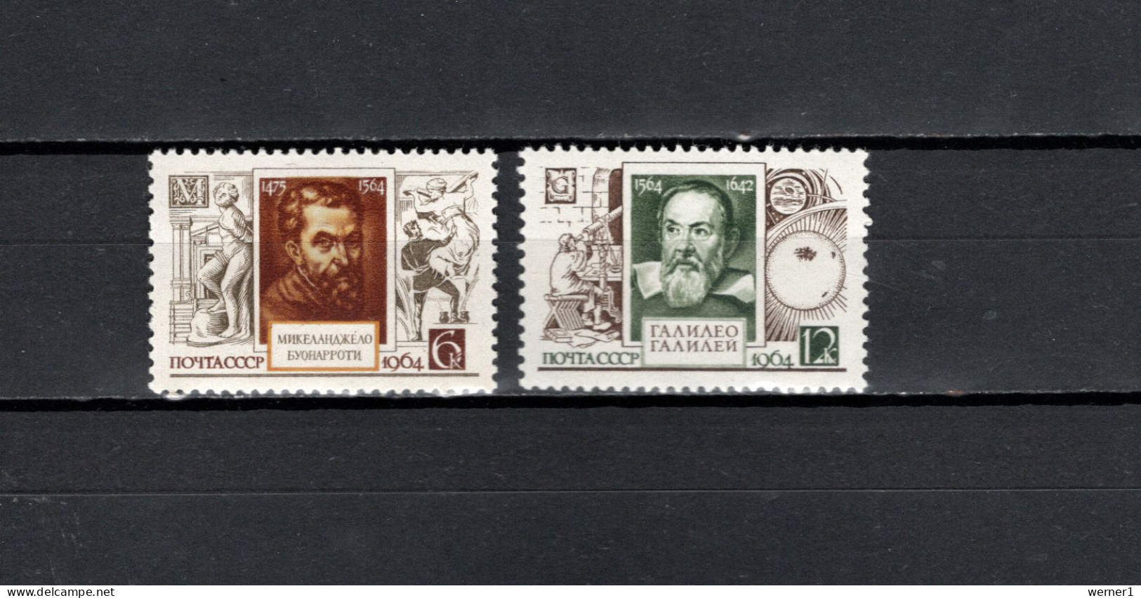 USSR Russia 1964 Space, Michelangelo Buonarroti, Galileo Galilei Set Of 2 MNH - UdSSR