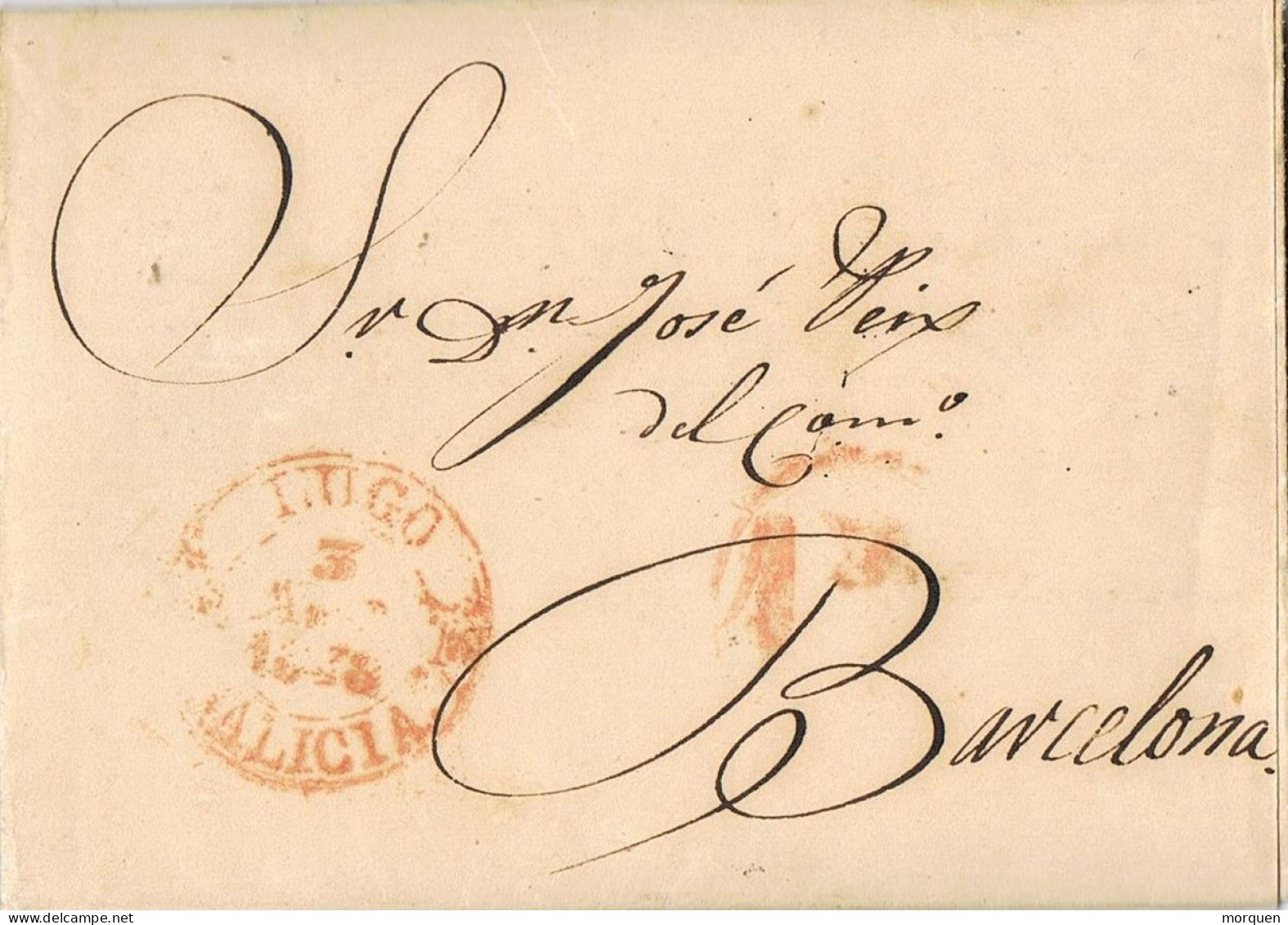 54861. Carta Entera LUGO 1848. Fechador Baeza De Lugo, Porteo 1 Real En Circulo - ...-1850 Prephilately
