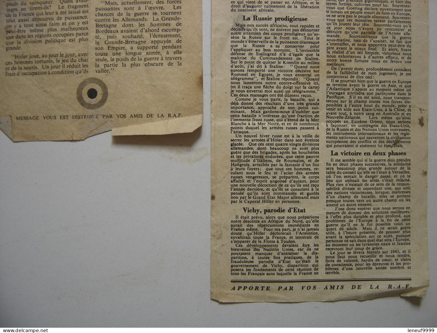 Flugblatt Tract Propagande Alliees Propaganda Leaflet CHURCHILL OTTAWA ONU F2 Et F155 - 1939-45
