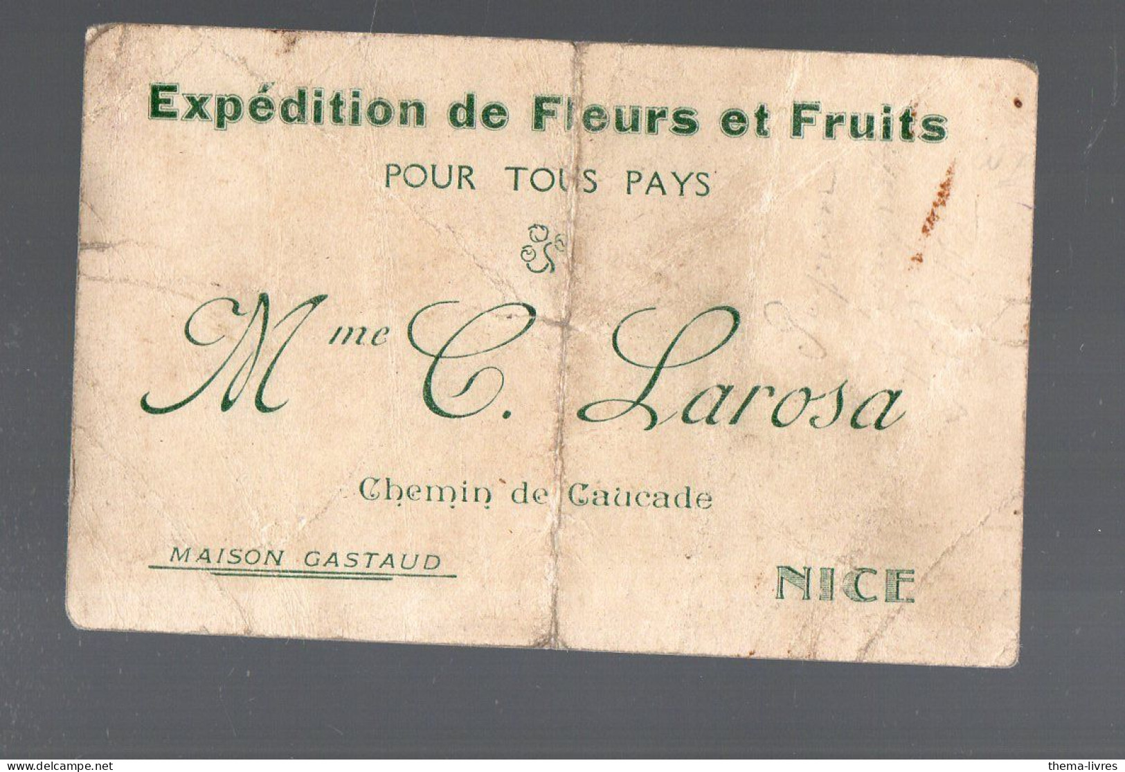 Nice (06) Carte Commerciale C LAROSA  Expédition Fleurs Er Fruits  .(PPP47190) - Publicités