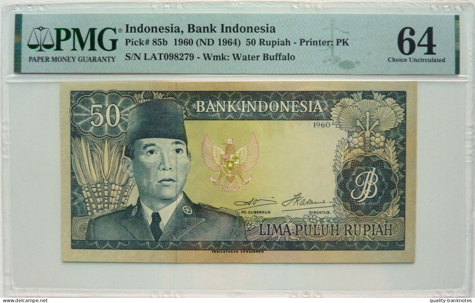 •Q-B• INDONESIA 50 RUPIAH 1960 - 1964 • P85 B • PMG 64 CHOICE UNC - Indonesië