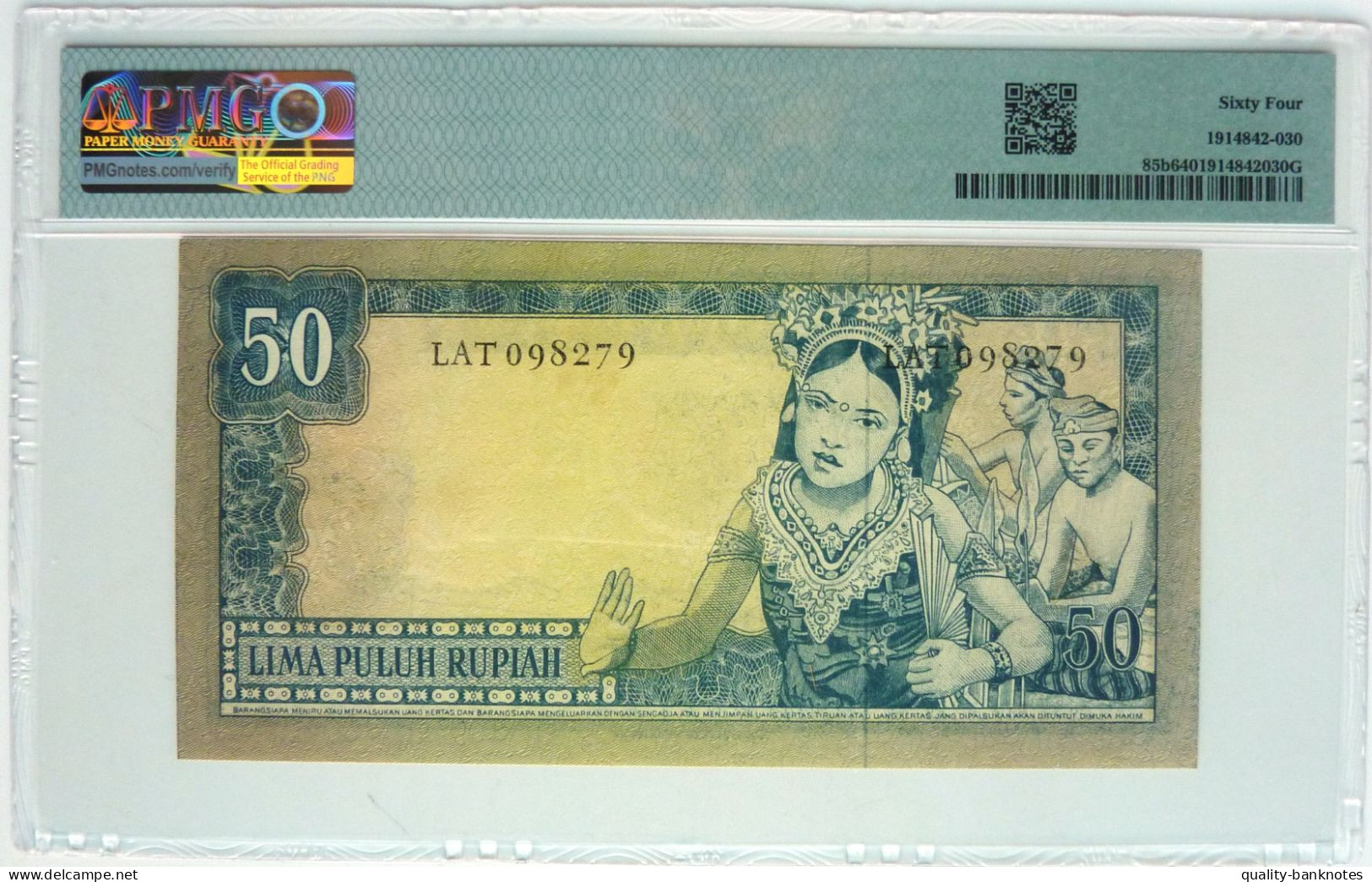 •Q-B• INDONESIA 50 RUPIAH 1960 - 1964 • P85 B • PMG 64 CHOICE UNC - Indonesia