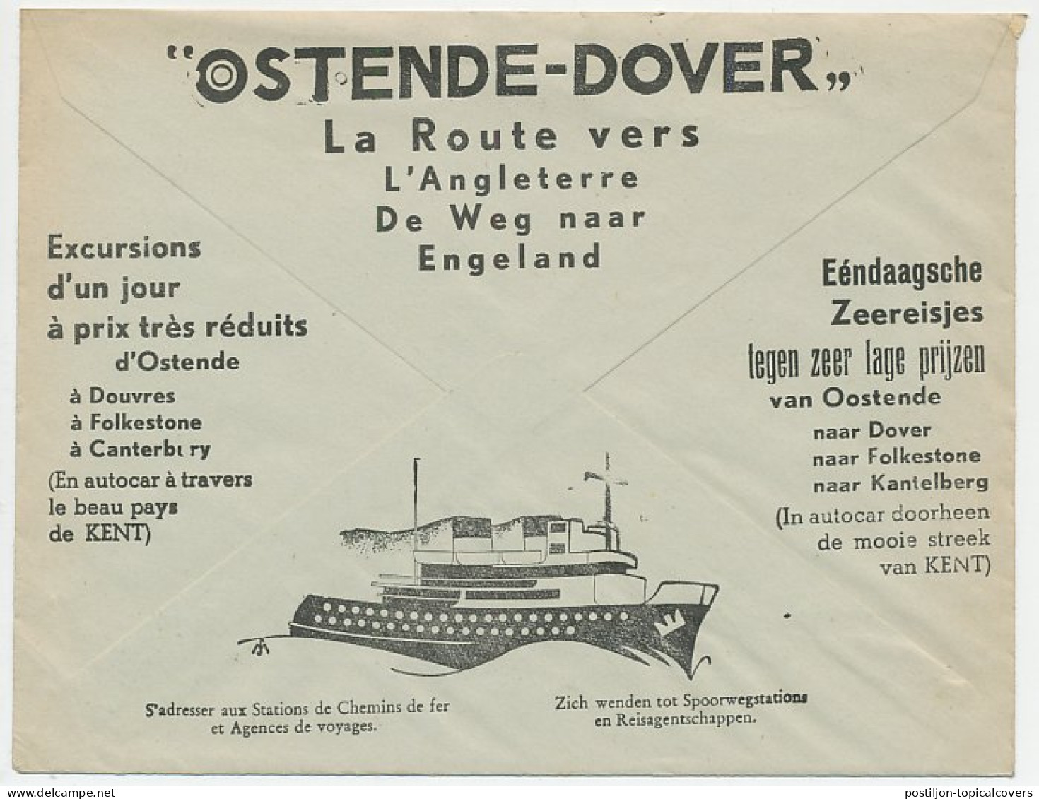 Postal Cheque Cover Belgium 1938 International Water Exhibition - Ferry Boat - Oostende - Dover  - Unclassified