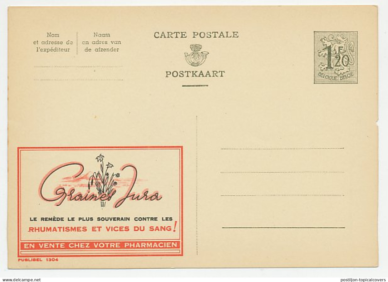 Publibel - Postal Stationery Belgium 1954 Seeds - Rheumatism - Blood  - Pharmacy