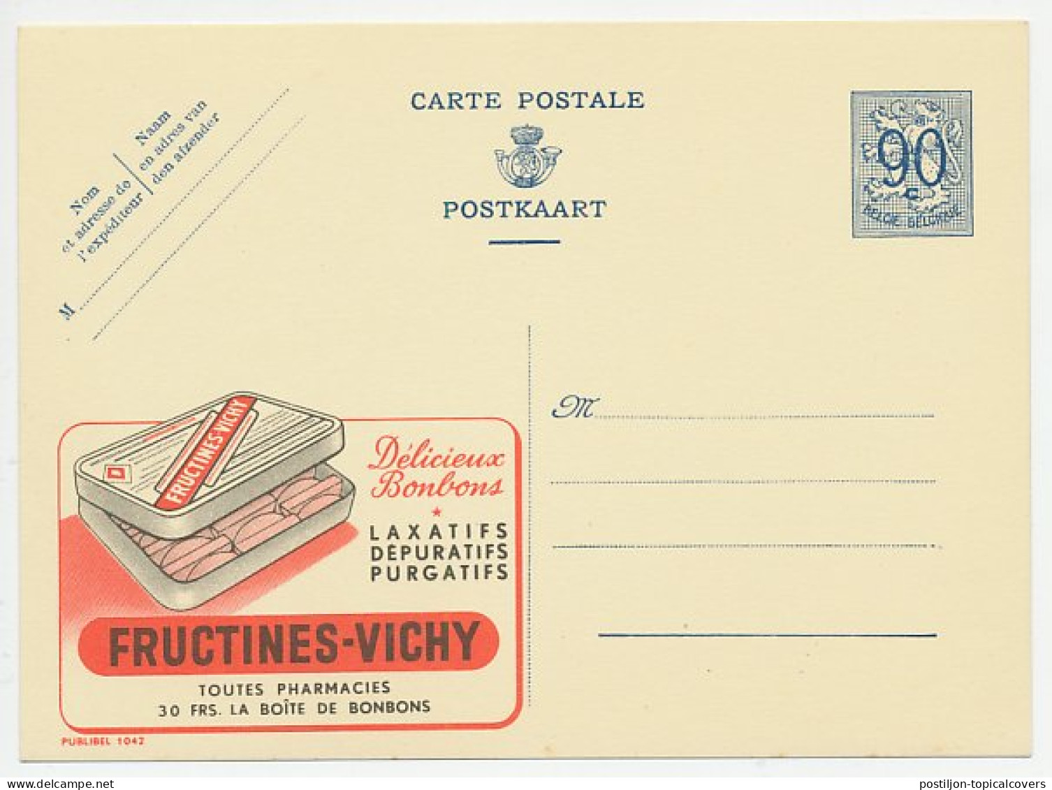 Publibel - Postal Stationery Belgium 1951 Fructines - Purgative - Laxatives - Depuratives - Farmacia