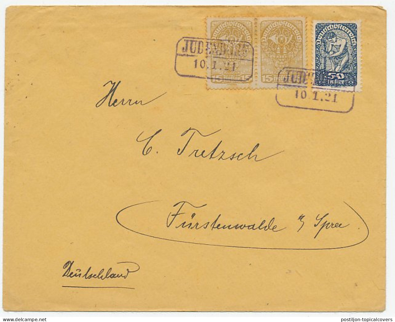 Cover / Postmark Austria 1921 Judendorf - Jewish Village - Unclassified