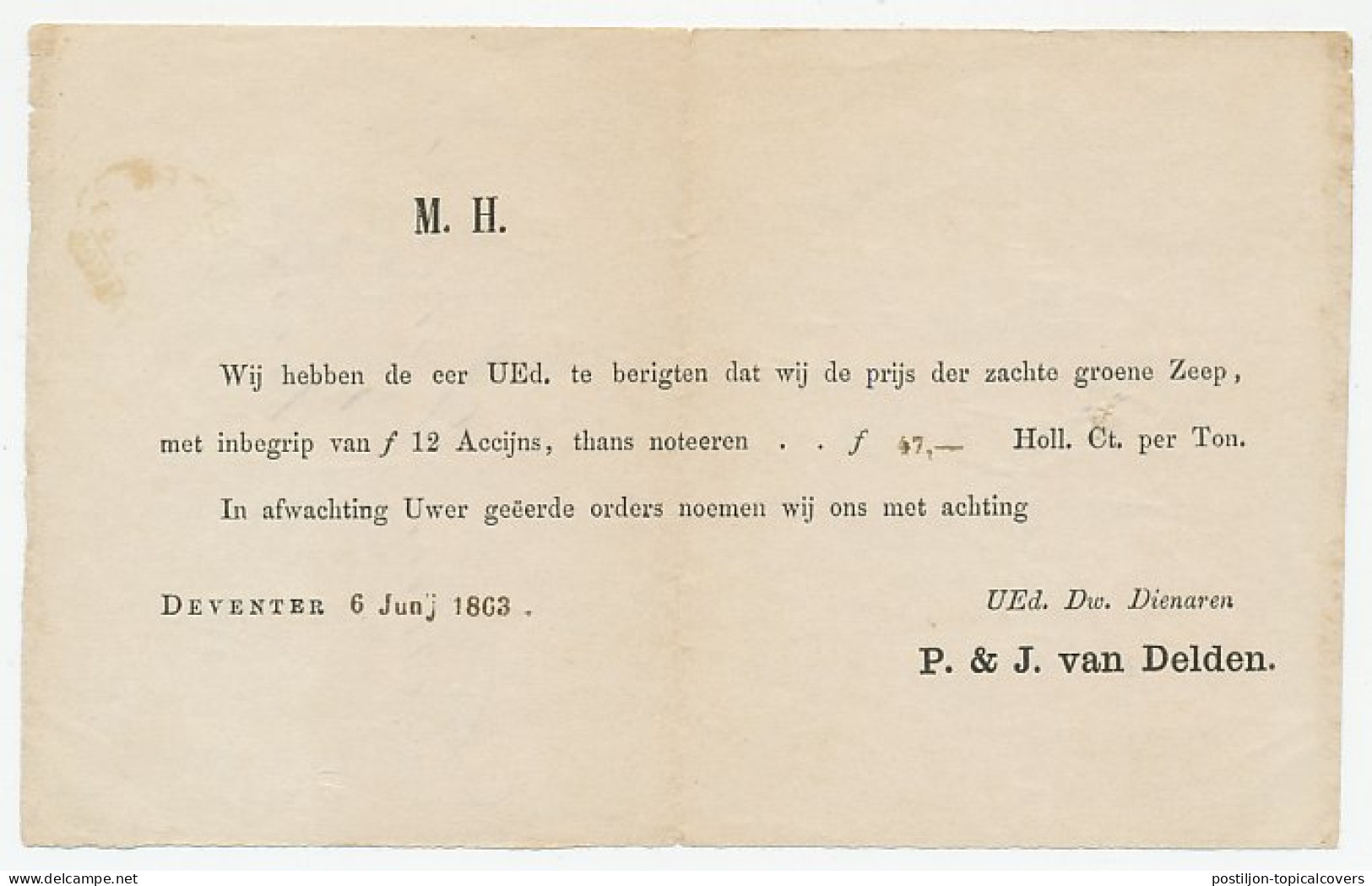 Halfrond-Francostempel Deventer - Heerde 1863 - ...-1852 Voorlopers