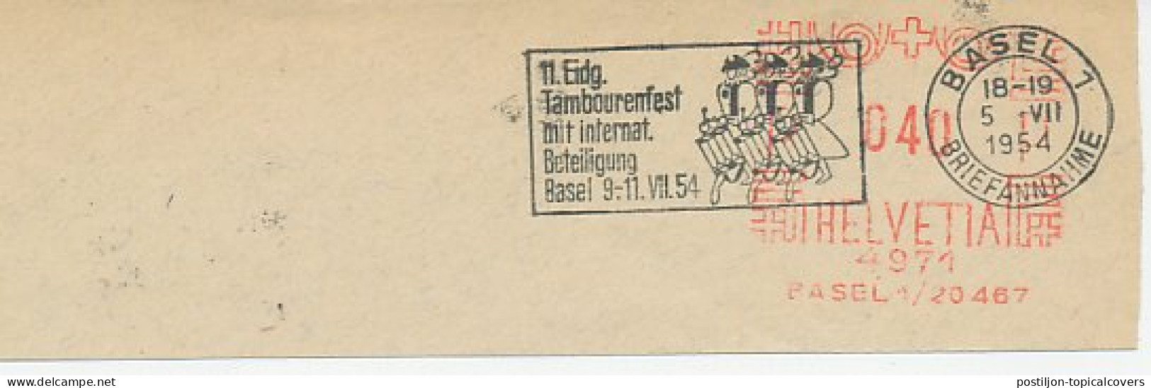 Postmark Cut Switzerland 1954 Tambour Feast - Musique