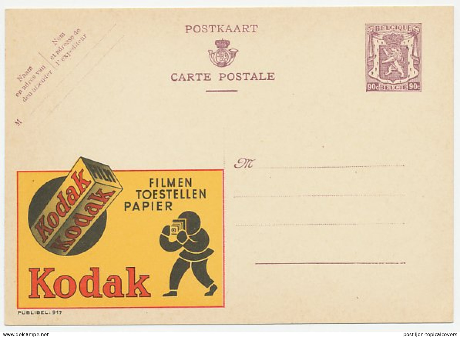 Publibel - Postal Stationery Belgium 1948 Kodak - Photography - Film - Fotografie