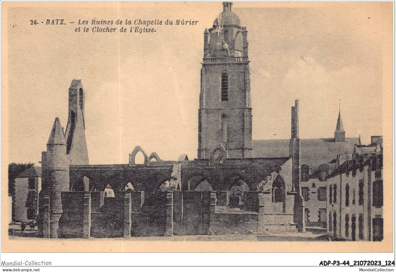 ADPP3-44-0251 - BATZ - Les Ruines De La Chapelle Du Mërier Et Le Clocher De L'église - Batz-sur-Mer (Bourg De B.)