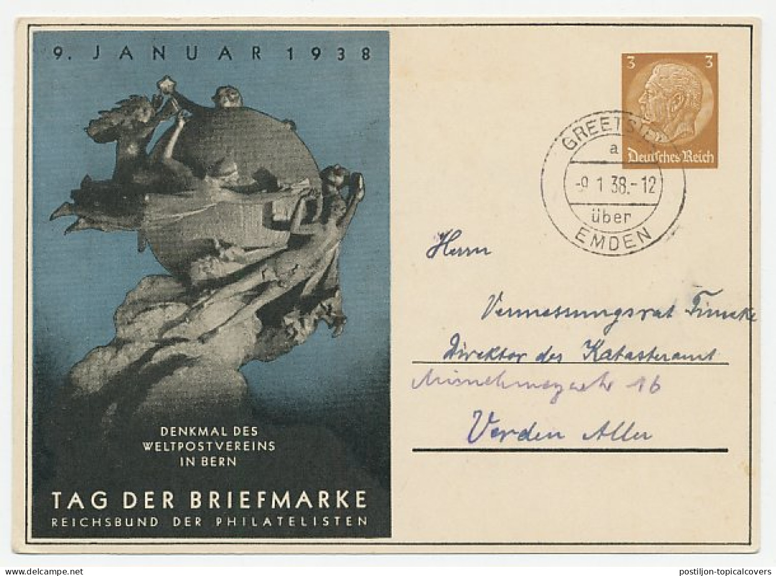 Postal Stationery Germany 1938 Universal Postal Union - UPU (Unione Postale Universale)