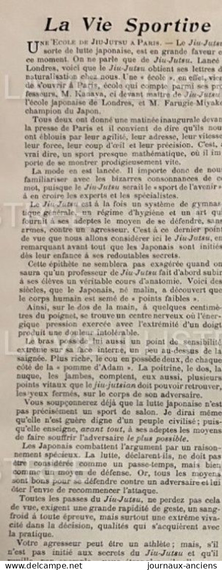 1905 UNE ECOLE DE JIU JITSU À PARIS - PROFESSEURS KANAYA Et FARUGIE MI YAKE - LA VIE ILLUSTRÉE - 1900 - 1949