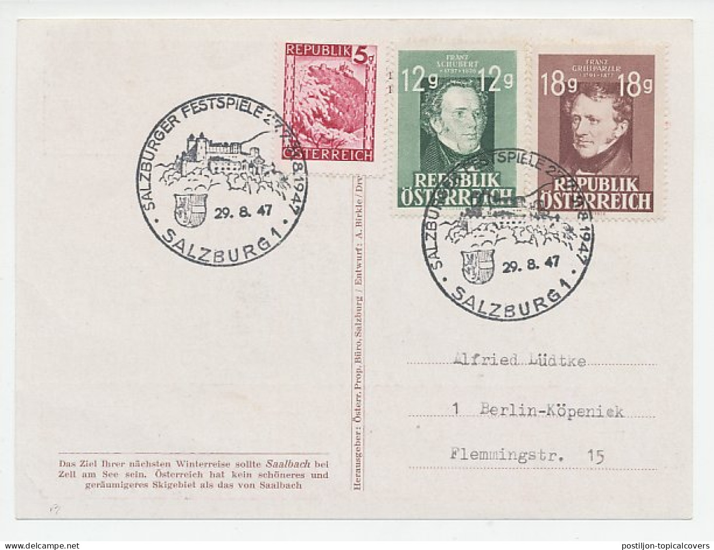 Card / Postmark Austria 1947 Salzburger Festival - Music