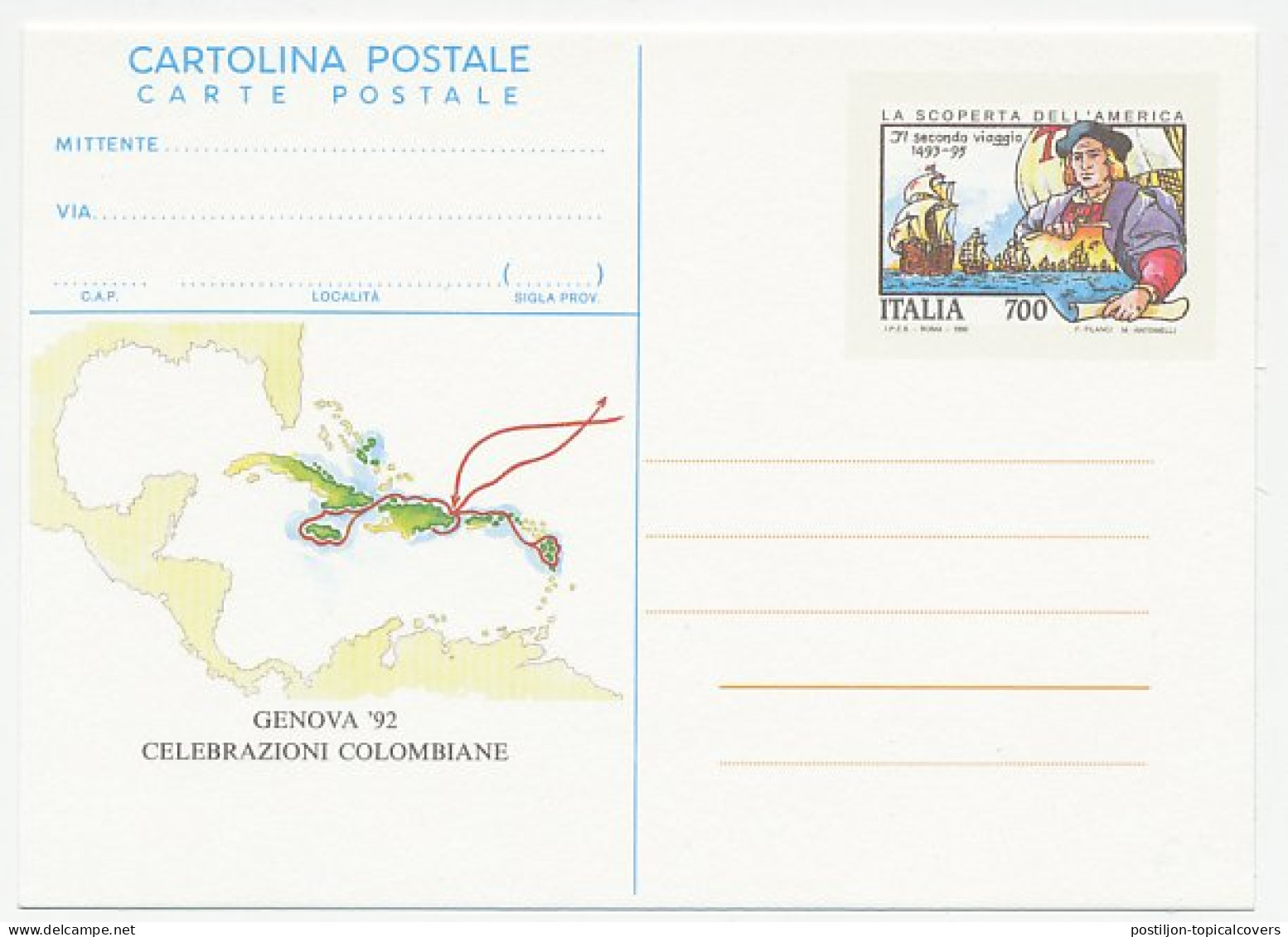 Postal Stationery Italy 1992 Discovery Of America - Explorateurs