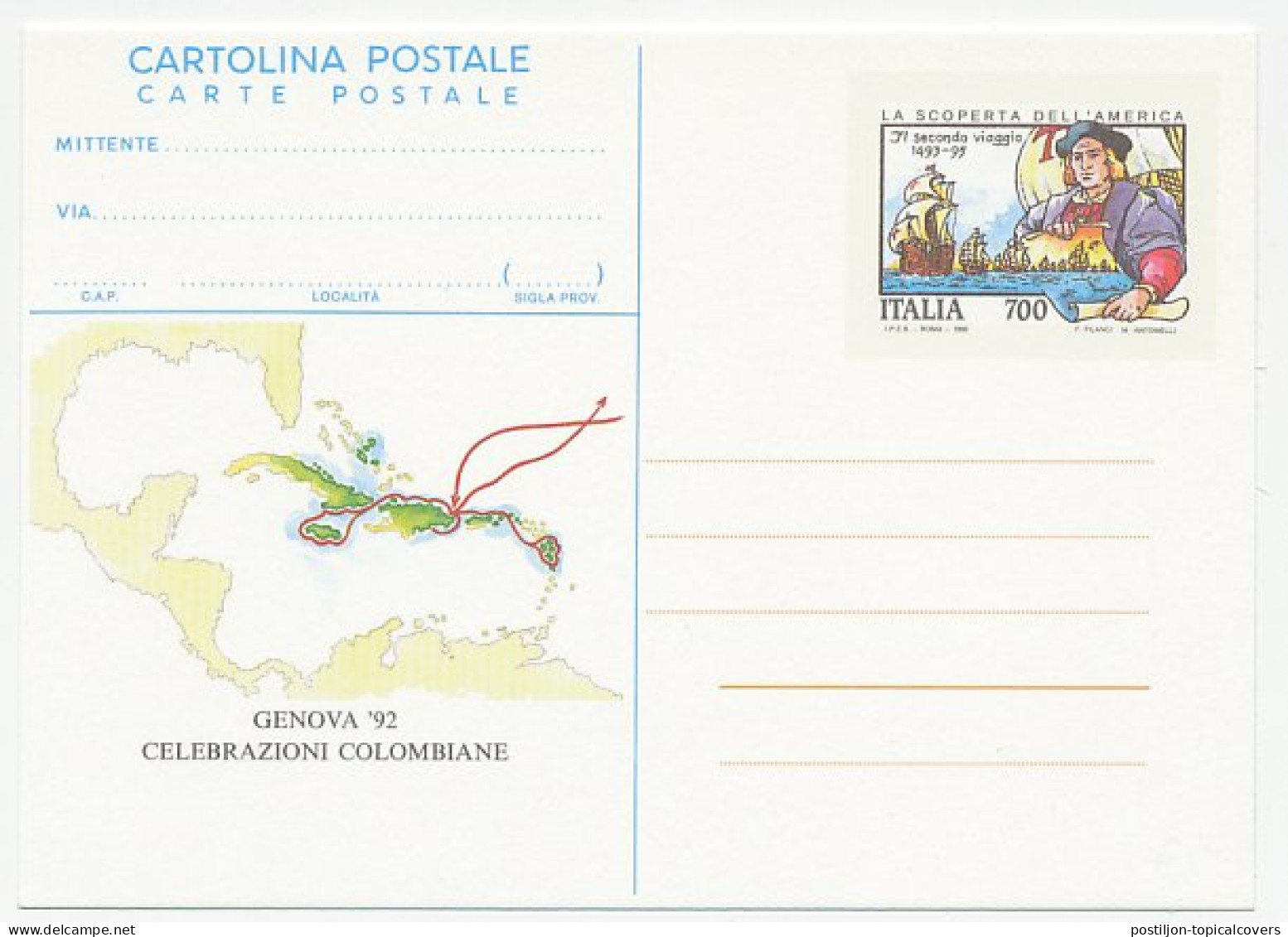 Postal Stationery Italy 1992 Discovery Of America - Explorers