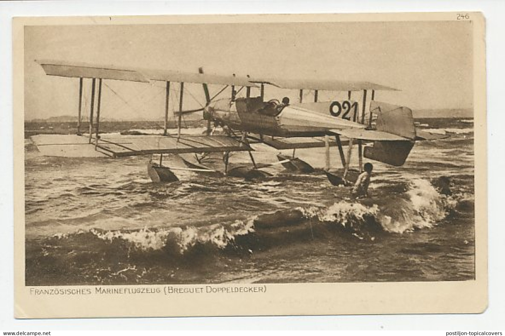 Fieldpost Postcard Germany 1916 French Naval Plane - Breguet Biplane - WWI - Militaria
