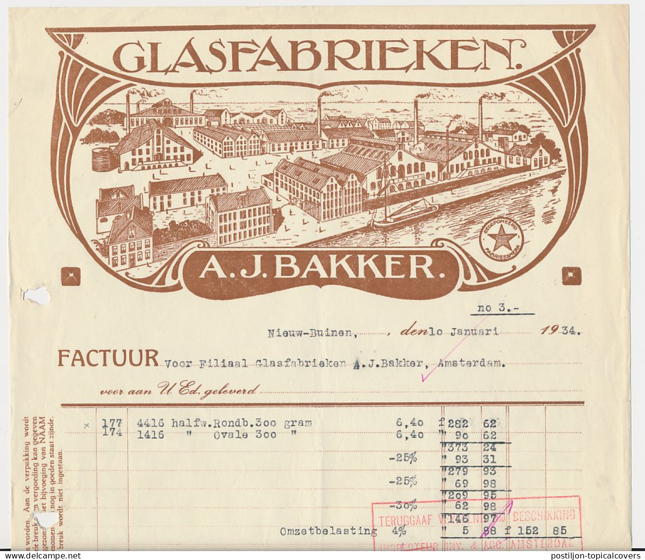 Omzetbelasting Diverse Waarden - Nieuw Buinen 1934 - Fiscale Zegels