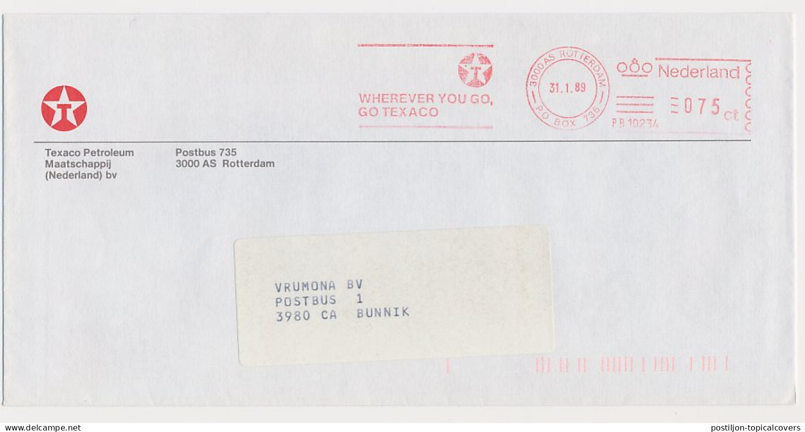 Meter Cover Netherlands 1989 Texaco - Petrol - Other & Unclassified