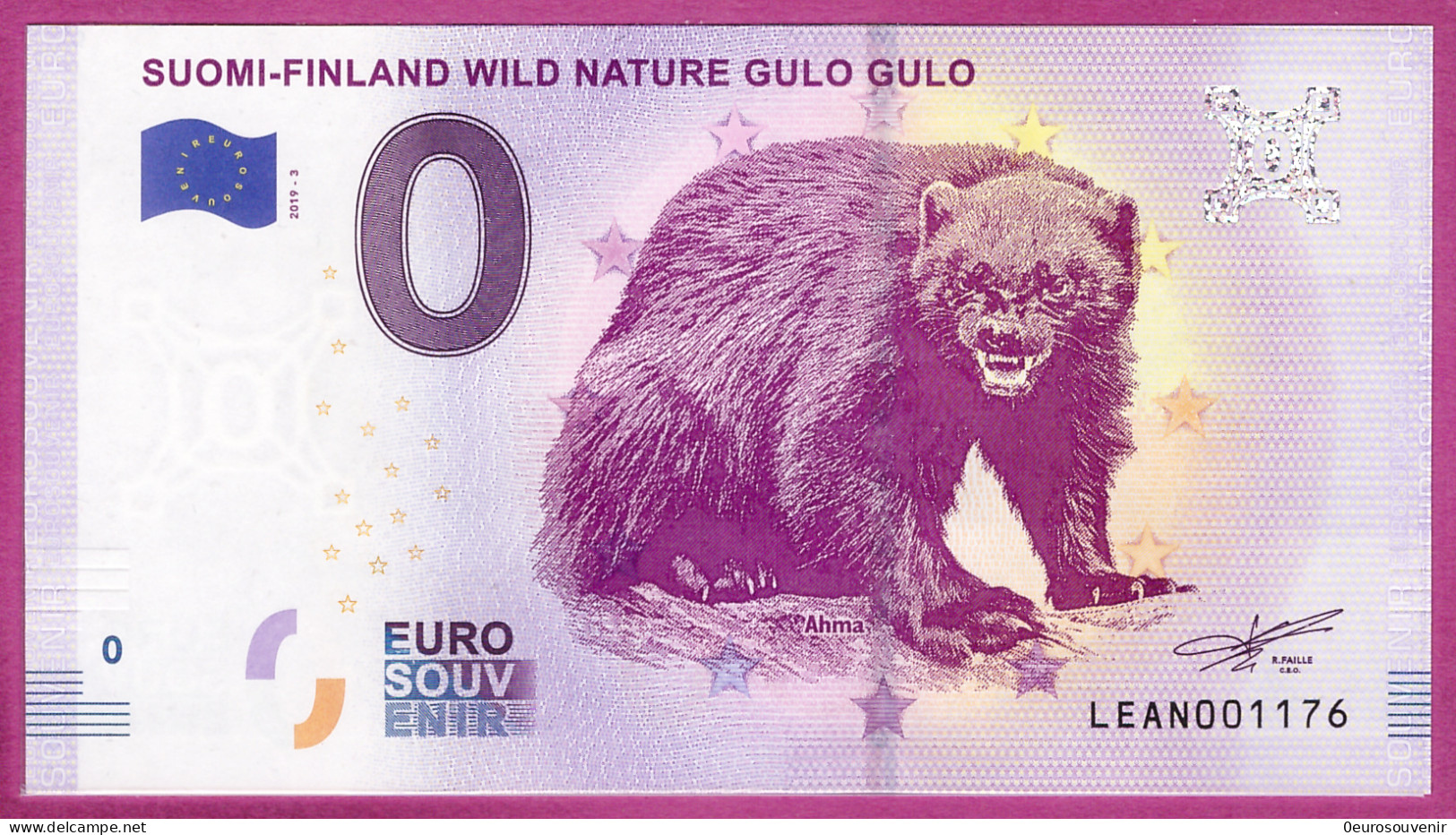 0-Euro LEAN 2019-3 SUOMI - FINLAND WILD NATURE GULO GULO - VIELFRASS - Essais Privés / Non-officiels