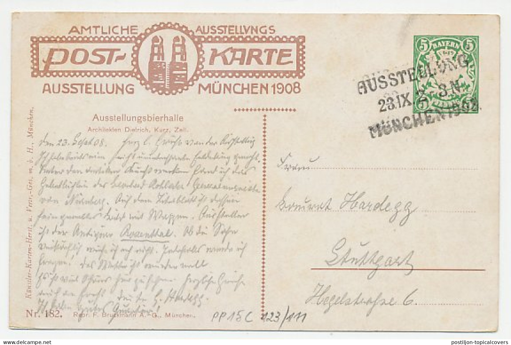 Postal Stationery Bayern 1908 Exhibition - Beer Hall - Ohne Zuordnung