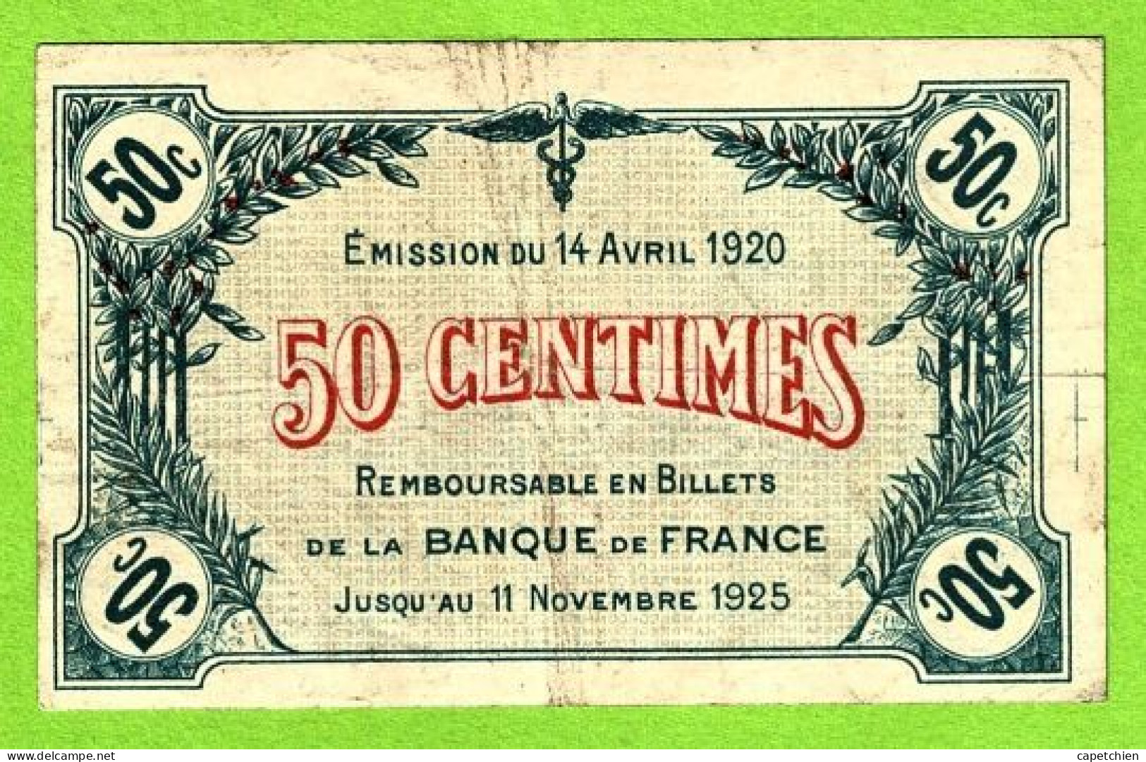 FRANCE / CHAMBRE De COMMERCE De SAINT DIZIER / 50 CENT./ 14 AVRIL 1920 / N° 053,108 / SERIE B - Chambre De Commerce
