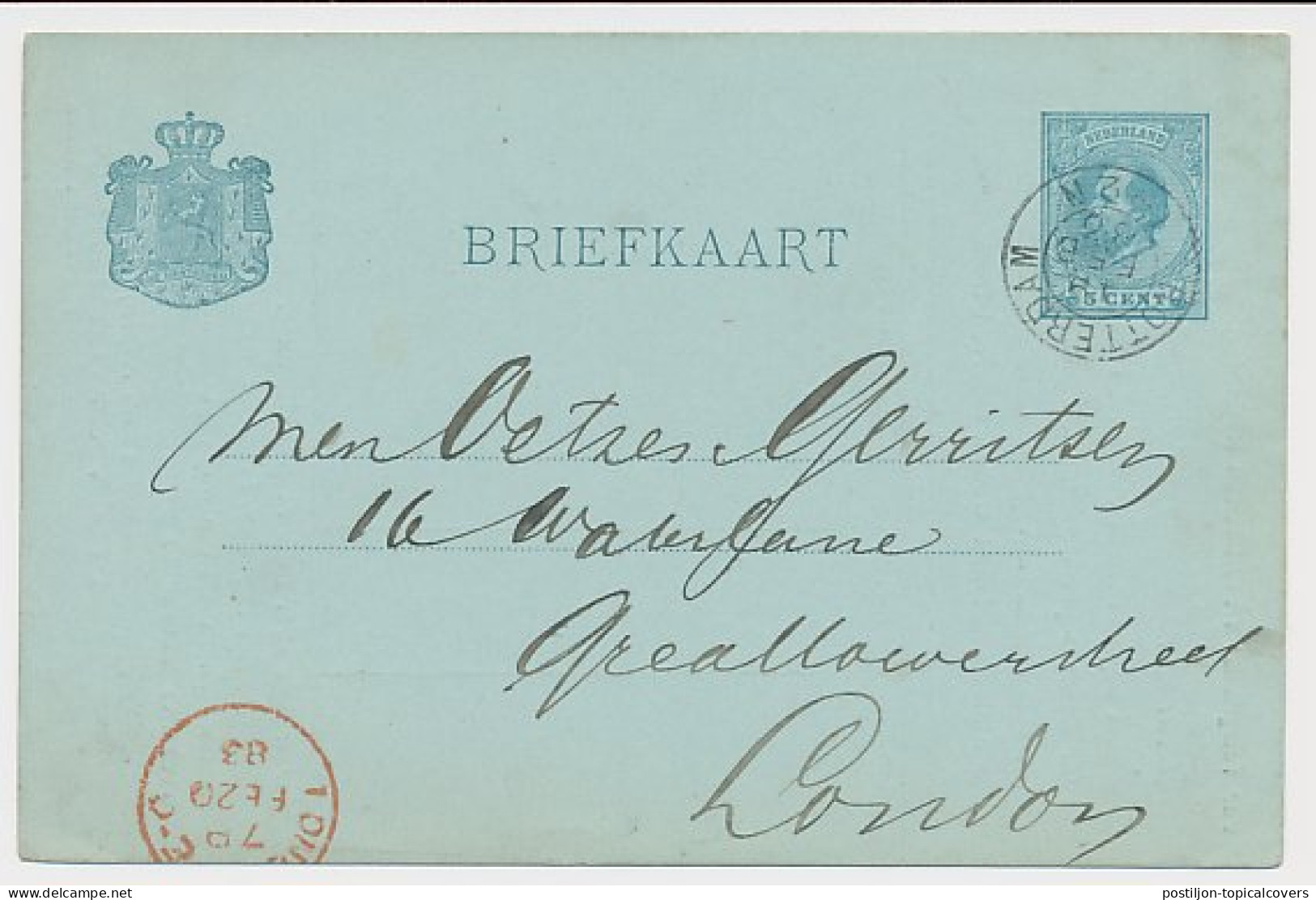 Briefkaart G. 25 Particulier Bedrukt Rotterdam - GB / UK 1883 - Interi Postali